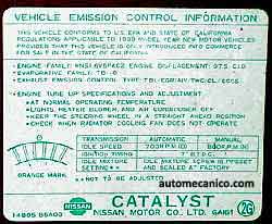 Nissan sentra - Motor GA16i - Calcomania de informacion