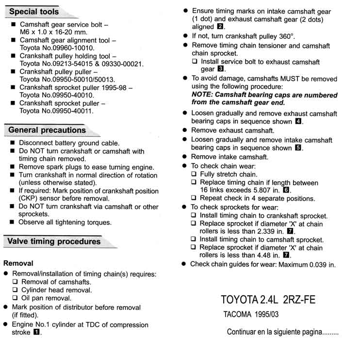 Toyota / Tacoma :2.4L 2RZ-FE 1995/03 - Intrucciones de instalacion - Cadena de tiempo