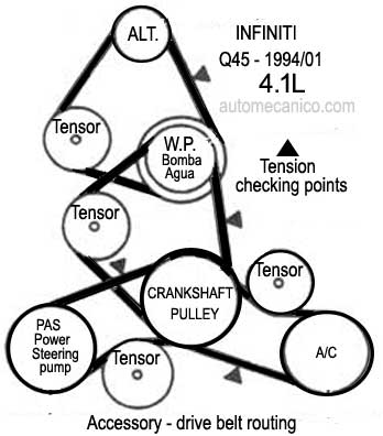 Infiniti / motor: 4.1L - Accessory drive belt routing