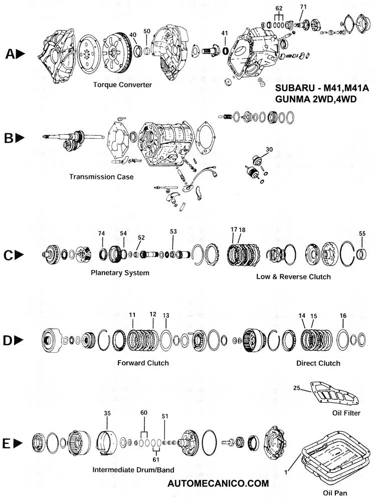 Subaru - despiece de tranhsmision - M41, M41A