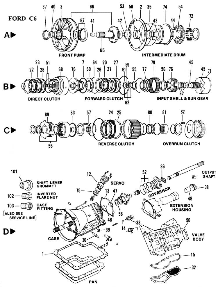 Ford - Despiece de transmision C6