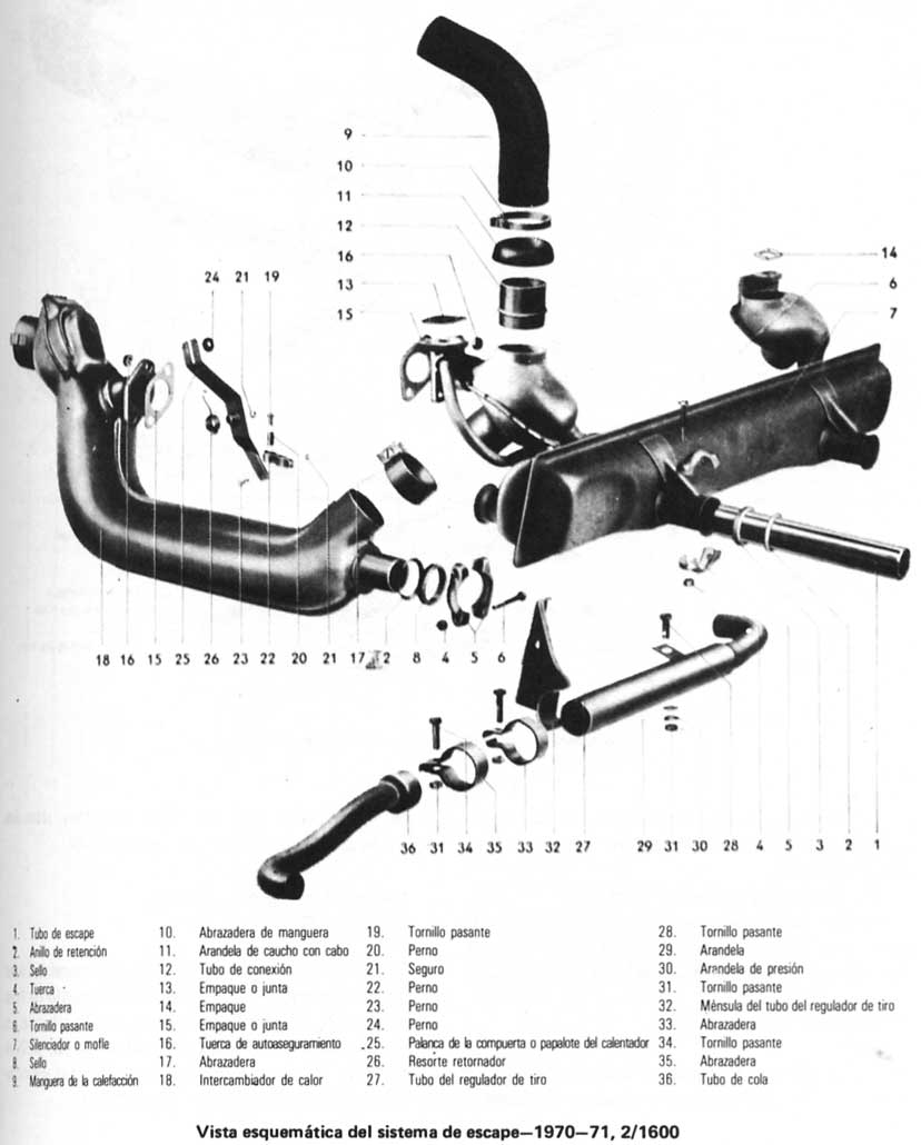 Volkswagen 1970/79 Descripcion, Sistema de escape