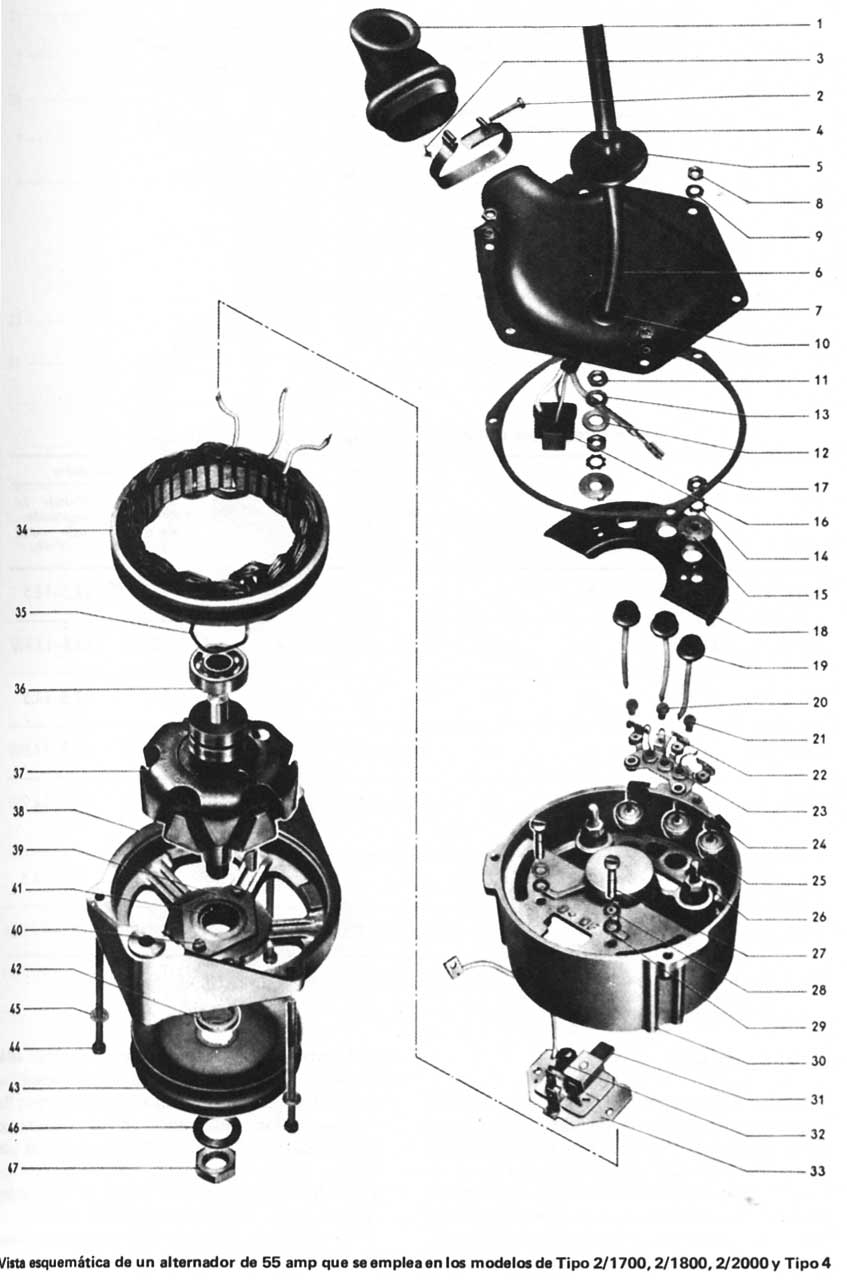 Volkswagen 1970/79 Despiece alternador 55 amperes