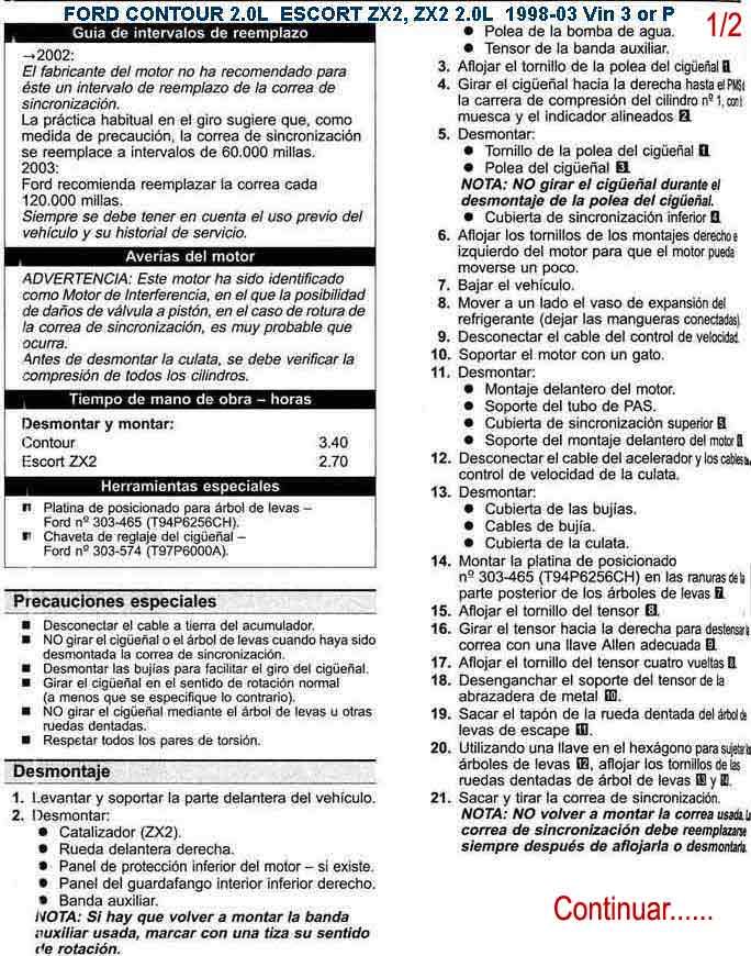 Ford Motor 2.0L DOHC Instalacion Timing belt